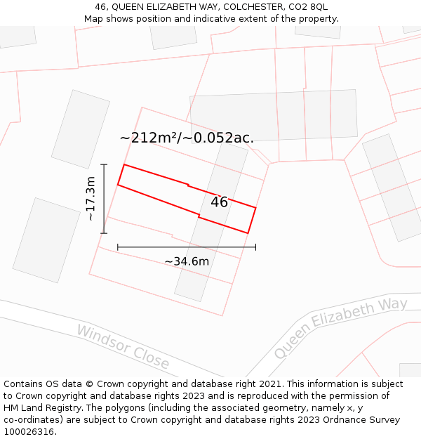 46, QUEEN ELIZABETH WAY, COLCHESTER, CO2 8QL: Plot and title map