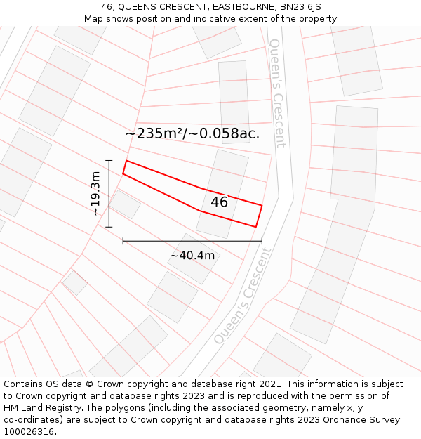 46, QUEENS CRESCENT, EASTBOURNE, BN23 6JS: Plot and title map