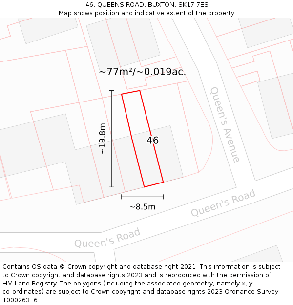 46, QUEENS ROAD, BUXTON, SK17 7ES: Plot and title map