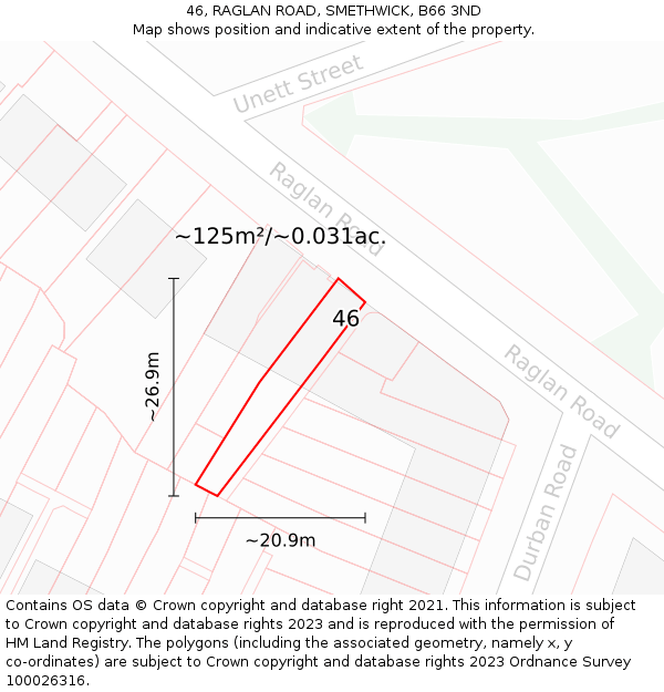 46, RAGLAN ROAD, SMETHWICK, B66 3ND: Plot and title map