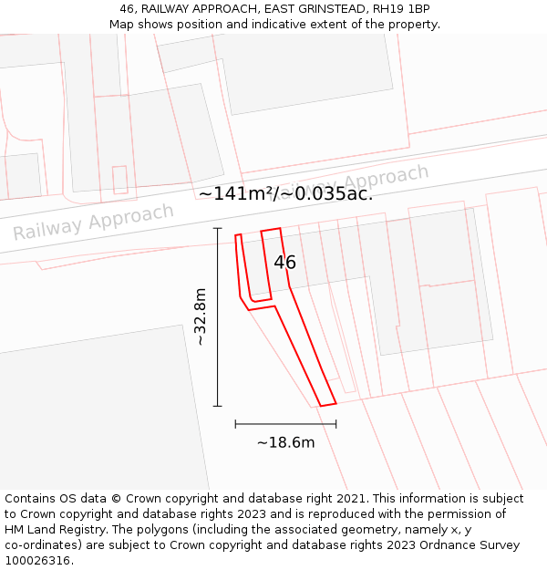 46, RAILWAY APPROACH, EAST GRINSTEAD, RH19 1BP: Plot and title map