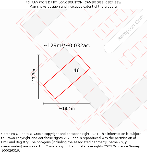 46, RAMPTON DRIFT, LONGSTANTON, CAMBRIDGE, CB24 3EW: Plot and title map