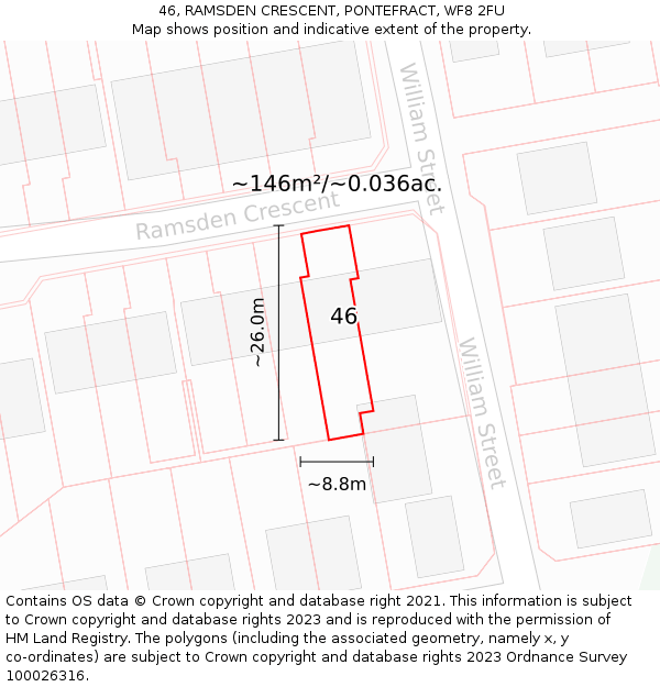 46, RAMSDEN CRESCENT, PONTEFRACT, WF8 2FU: Plot and title map
