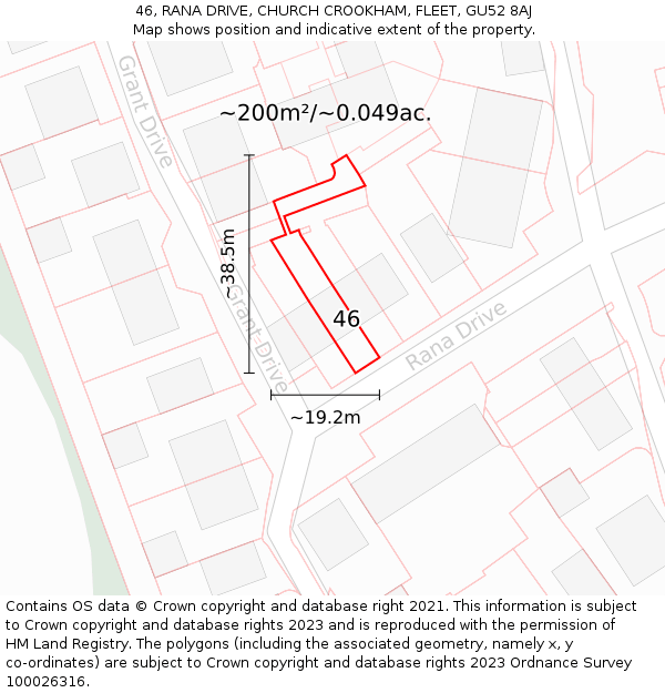 46, RANA DRIVE, CHURCH CROOKHAM, FLEET, GU52 8AJ: Plot and title map