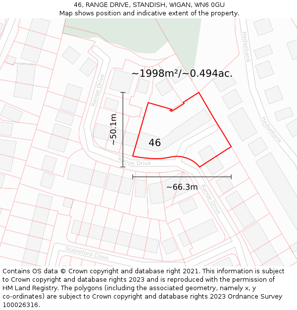 46, RANGE DRIVE, STANDISH, WIGAN, WN6 0GU: Plot and title map