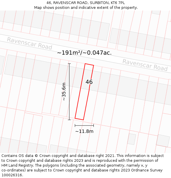 46, RAVENSCAR ROAD, SURBITON, KT6 7PL: Plot and title map