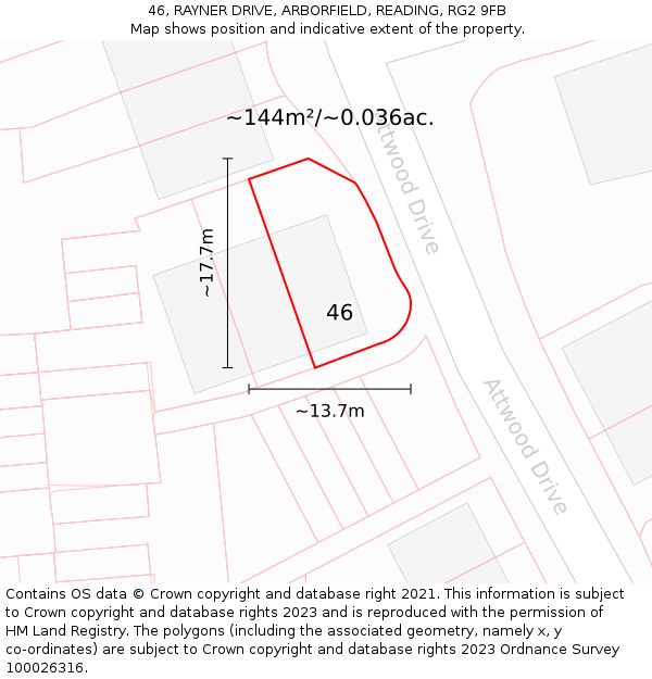 46, RAYNER DRIVE, ARBORFIELD, READING, RG2 9FB: Plot and title map