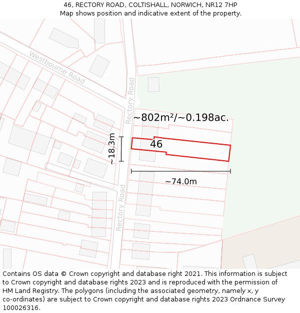 46, RECTORY ROAD, COLTISHALL, NORWICH, NR12 7HP: Plot and title map