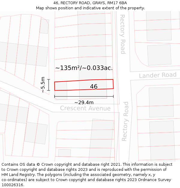 46, RECTORY ROAD, GRAYS, RM17 6BA: Plot and title map