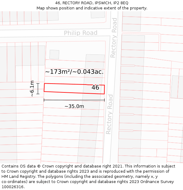 46, RECTORY ROAD, IPSWICH, IP2 8EQ: Plot and title map