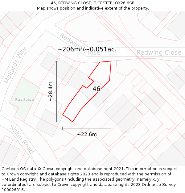 46, REDWING CLOSE, BICESTER, OX26 6SR: Plot and title map
