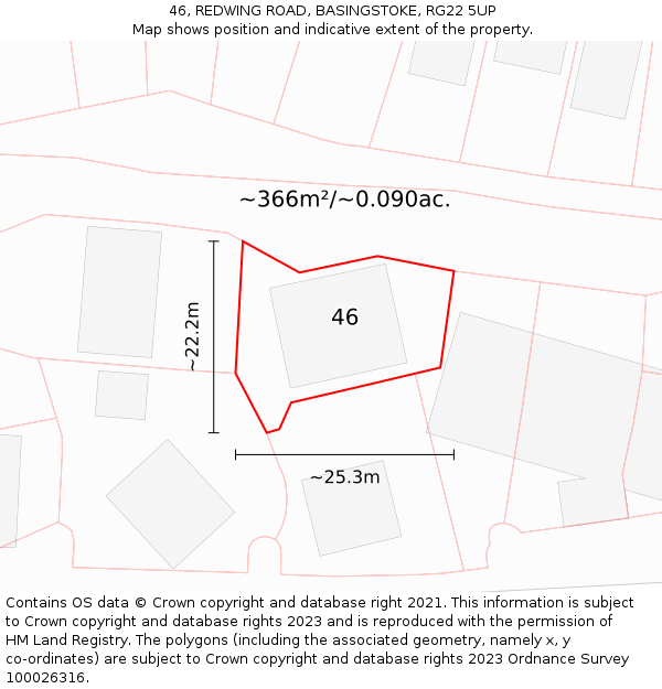 46, REDWING ROAD, BASINGSTOKE, RG22 5UP: Plot and title map