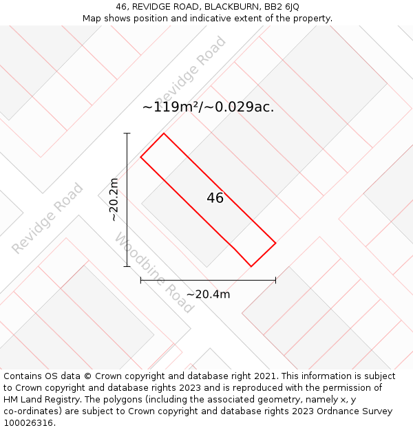 46, REVIDGE ROAD, BLACKBURN, BB2 6JQ: Plot and title map