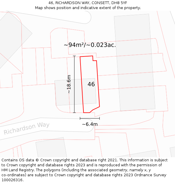 46, RICHARDSON WAY, CONSETT, DH8 5YF: Plot and title map