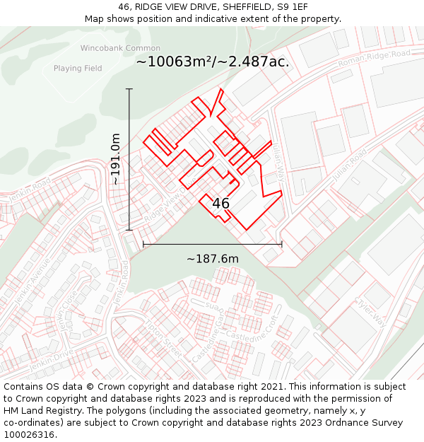46, RIDGE VIEW DRIVE, SHEFFIELD, S9 1EF: Plot and title map