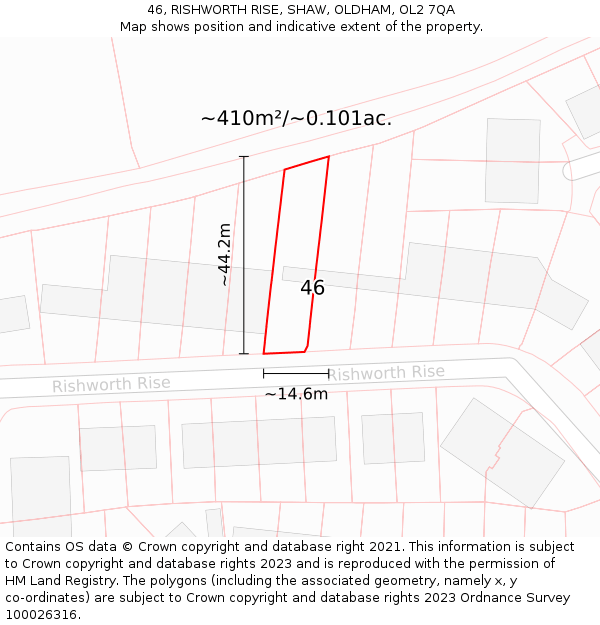 46, RISHWORTH RISE, SHAW, OLDHAM, OL2 7QA: Plot and title map
