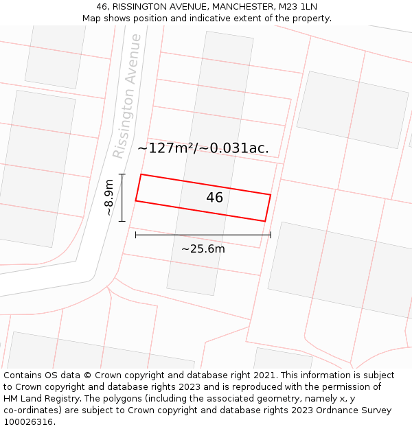 46, RISSINGTON AVENUE, MANCHESTER, M23 1LN: Plot and title map