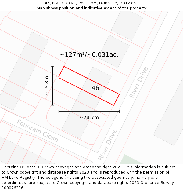 46, RIVER DRIVE, PADIHAM, BURNLEY, BB12 8SE: Plot and title map