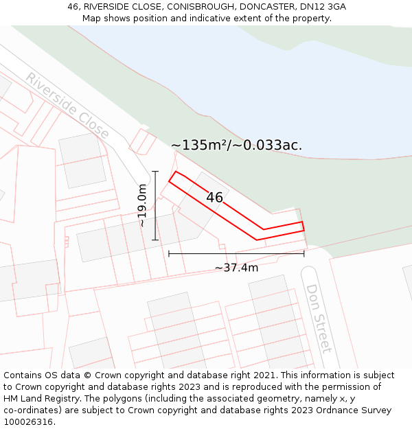 46, RIVERSIDE CLOSE, CONISBROUGH, DONCASTER, DN12 3GA: Plot and title map