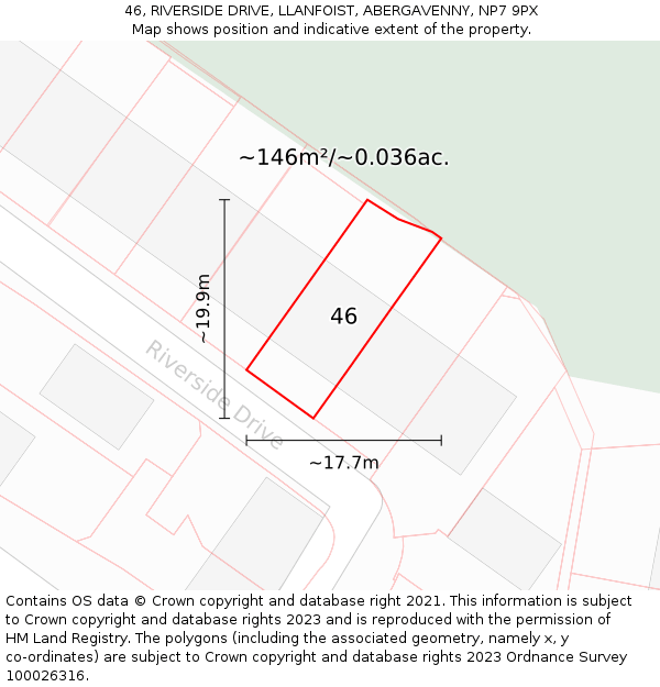 46, RIVERSIDE DRIVE, LLANFOIST, ABERGAVENNY, NP7 9PX: Plot and title map