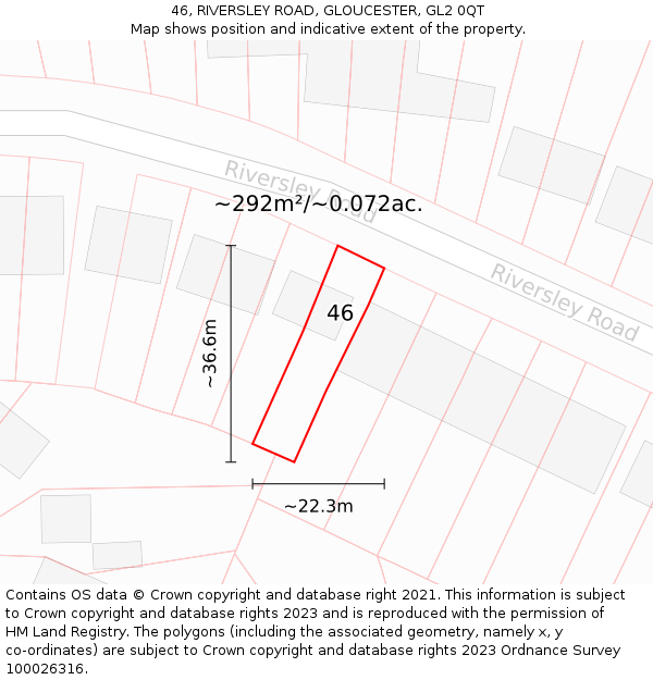 46, RIVERSLEY ROAD, GLOUCESTER, GL2 0QT: Plot and title map