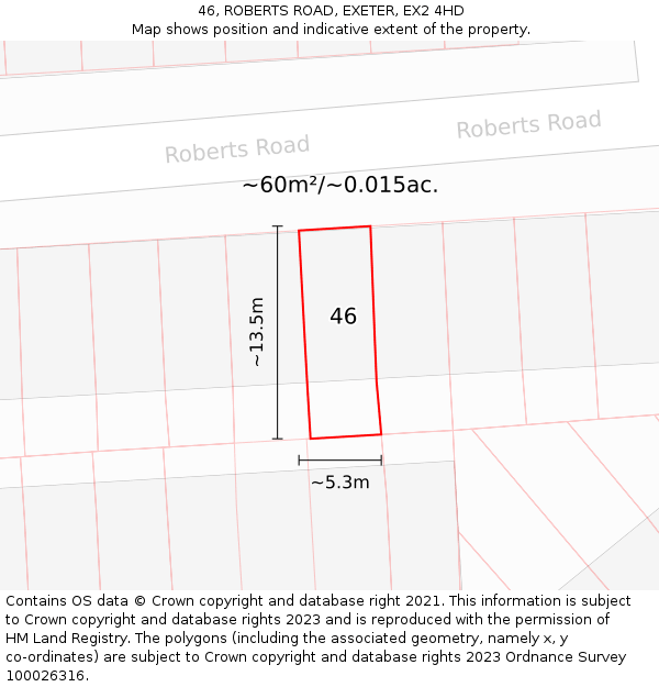 46, ROBERTS ROAD, EXETER, EX2 4HD: Plot and title map