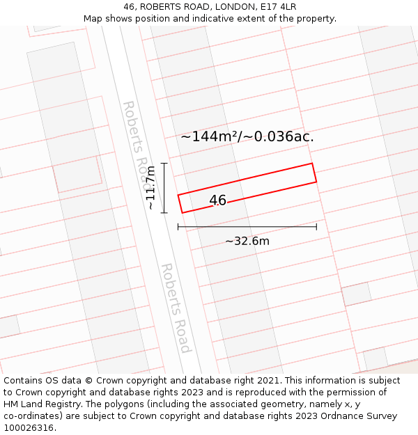 46, ROBERTS ROAD, LONDON, E17 4LR: Plot and title map