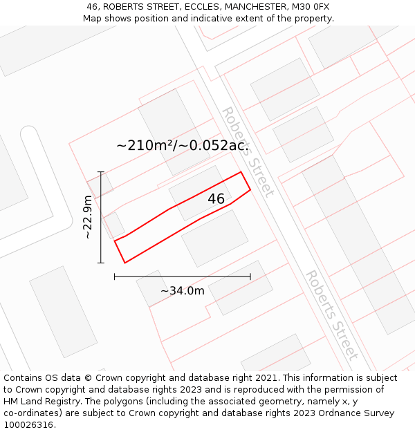46, ROBERTS STREET, ECCLES, MANCHESTER, M30 0FX: Plot and title map