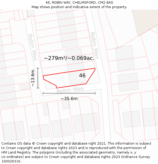 46, ROBIN WAY, CHELMSFORD, CM2 8AS: Plot and title map