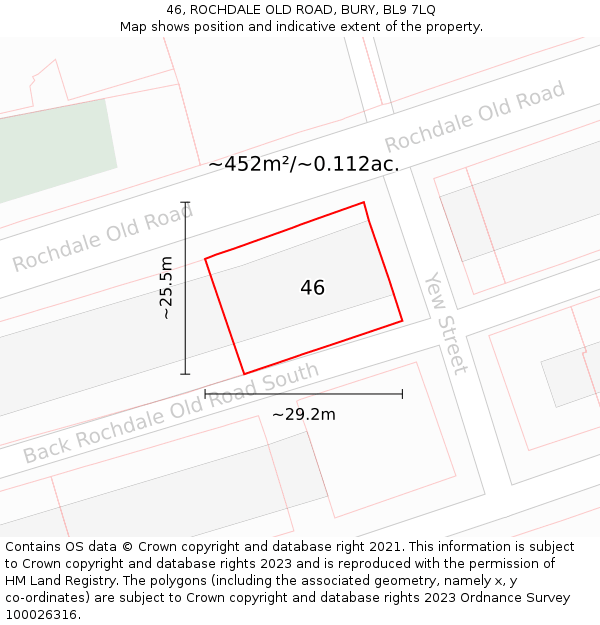 46, ROCHDALE OLD ROAD, BURY, BL9 7LQ: Plot and title map