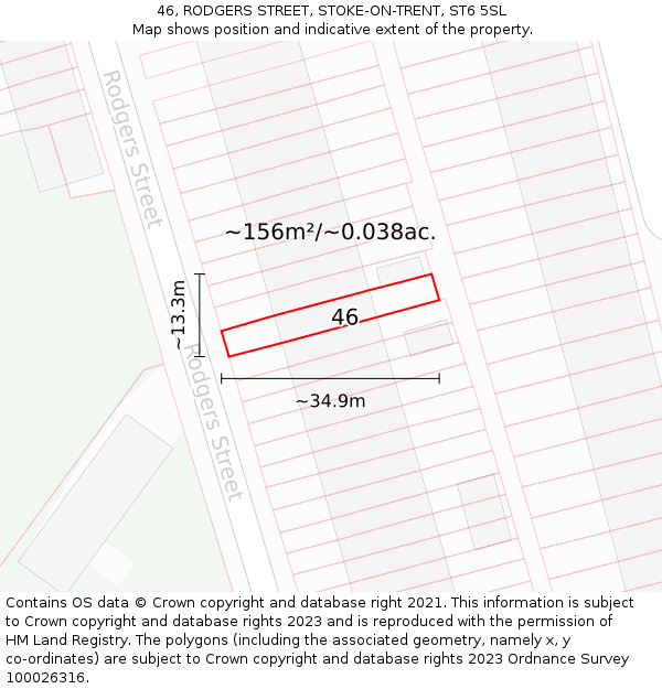 46, RODGERS STREET, STOKE-ON-TRENT, ST6 5SL: Plot and title map