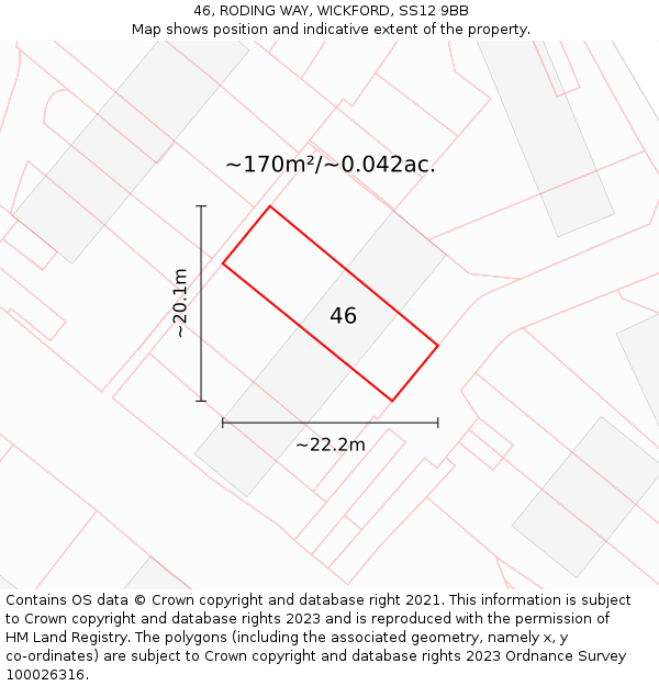 46, RODING WAY, WICKFORD, SS12 9BB: Plot and title map