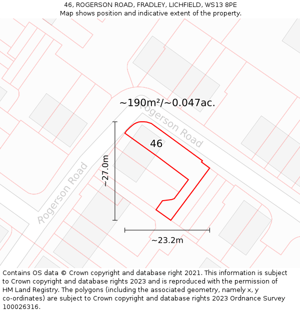 46, ROGERSON ROAD, FRADLEY, LICHFIELD, WS13 8PE: Plot and title map