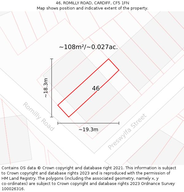46, ROMILLY ROAD, CARDIFF, CF5 1FN: Plot and title map