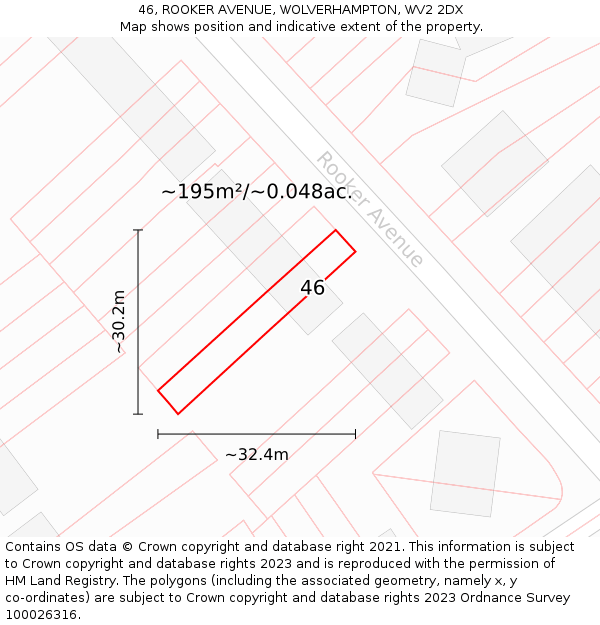 46, ROOKER AVENUE, WOLVERHAMPTON, WV2 2DX: Plot and title map