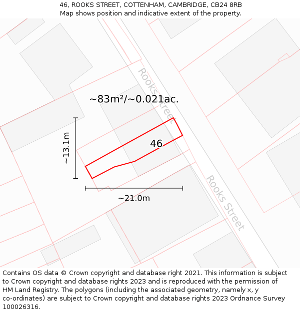 46, ROOKS STREET, COTTENHAM, CAMBRIDGE, CB24 8RB: Plot and title map