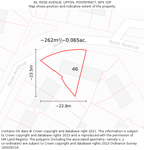 46, ROSE AVENUE, UPTON, PONTEFRACT, WF9 1DP: Plot and title map