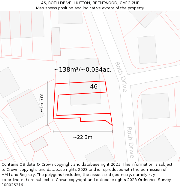 46, ROTH DRIVE, HUTTON, BRENTWOOD, CM13 2UE: Plot and title map