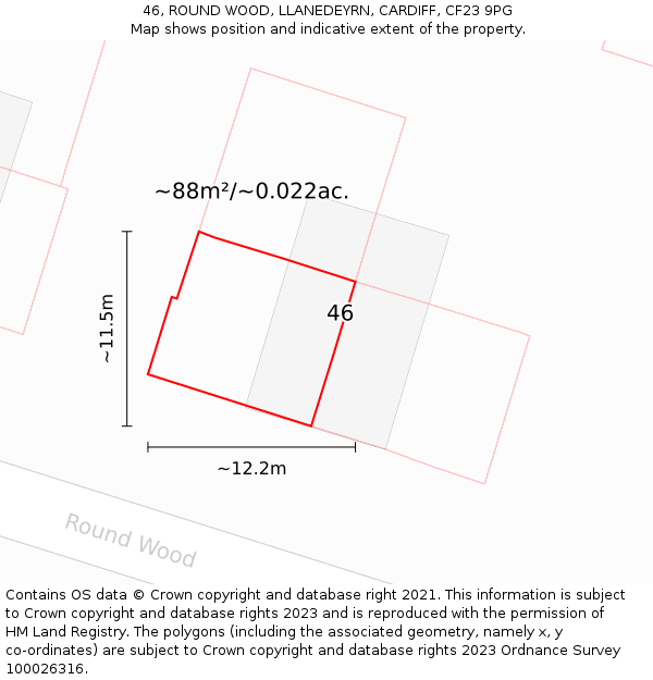 46, ROUND WOOD, LLANEDEYRN, CARDIFF, CF23 9PG: Plot and title map