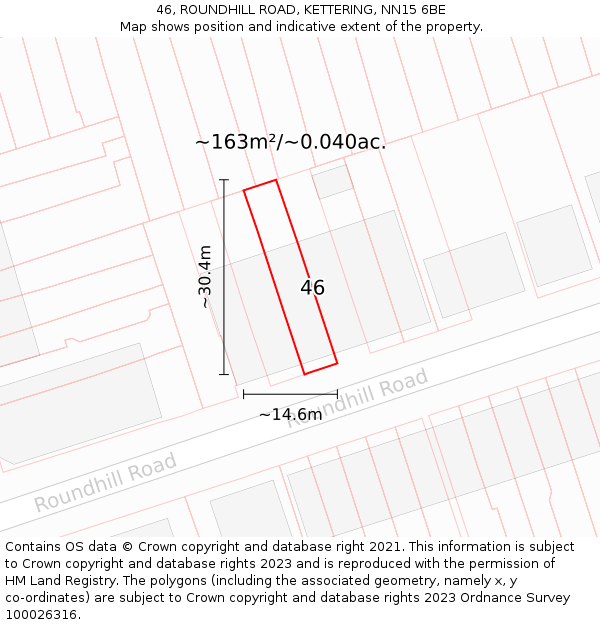 46, ROUNDHILL ROAD, KETTERING, NN15 6BE: Plot and title map