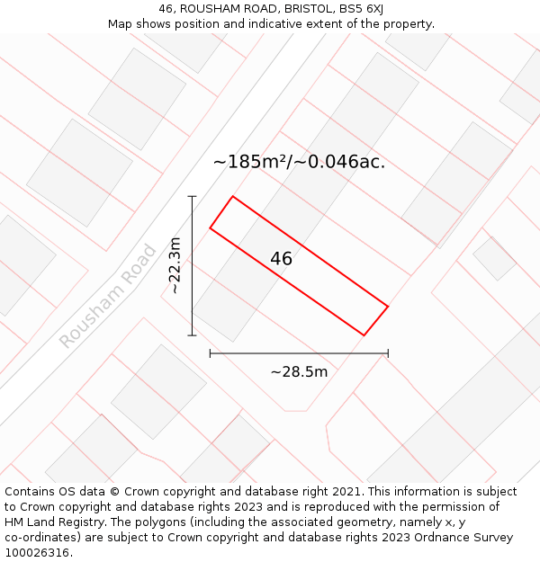 46, ROUSHAM ROAD, BRISTOL, BS5 6XJ: Plot and title map