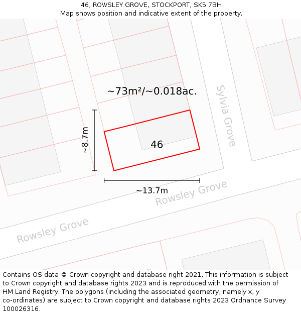 46, ROWSLEY GROVE, STOCKPORT, SK5 7BH: Plot and title map