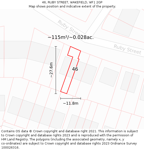 46, RUBY STREET, WAKEFIELD, WF1 2GP: Plot and title map