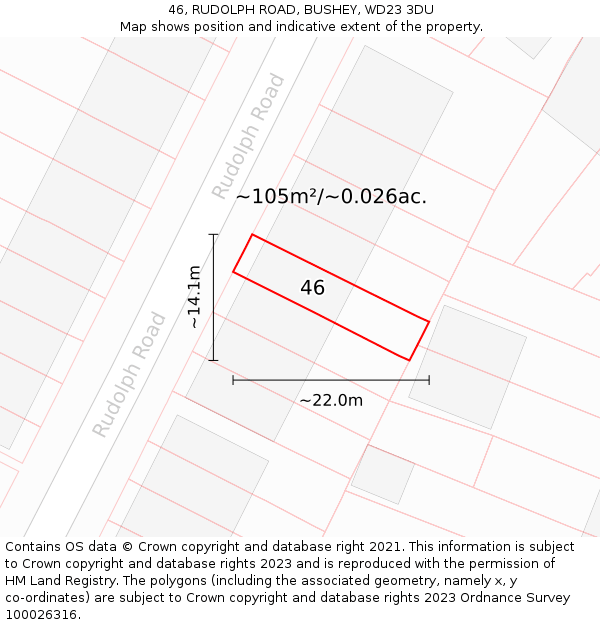 46, RUDOLPH ROAD, BUSHEY, WD23 3DU: Plot and title map