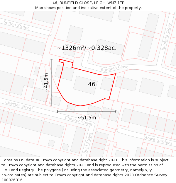 46, RUNFIELD CLOSE, LEIGH, WN7 1EP: Plot and title map