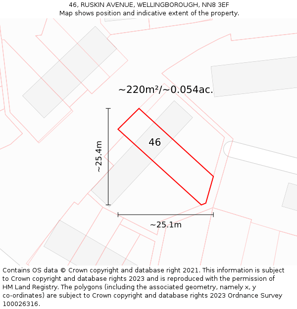 46, RUSKIN AVENUE, WELLINGBOROUGH, NN8 3EF: Plot and title map