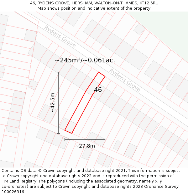 46, RYDENS GROVE, HERSHAM, WALTON-ON-THAMES, KT12 5RU: Plot and title map