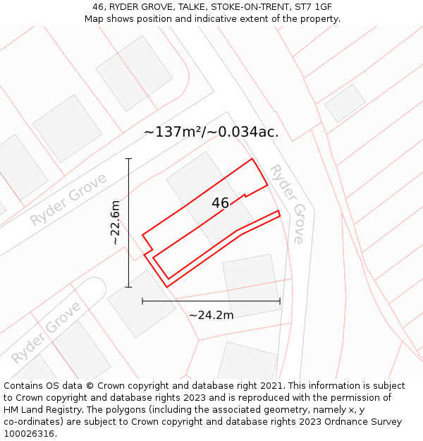46, RYDER GROVE, TALKE, STOKE-ON-TRENT, ST7 1GF: Plot and title map