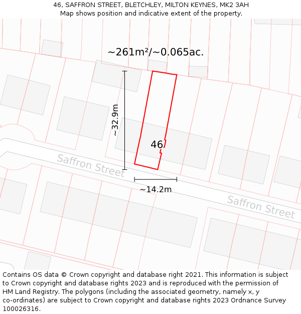 46, SAFFRON STREET, BLETCHLEY, MILTON KEYNES, MK2 3AH: Plot and title map