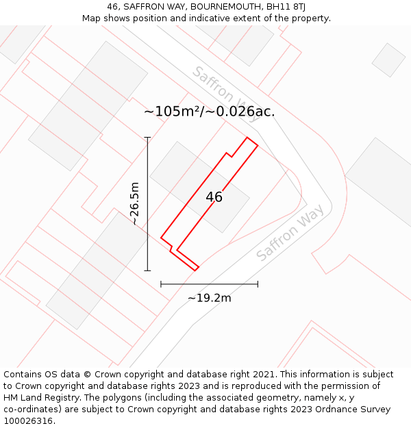 46, SAFFRON WAY, BOURNEMOUTH, BH11 8TJ: Plot and title map
